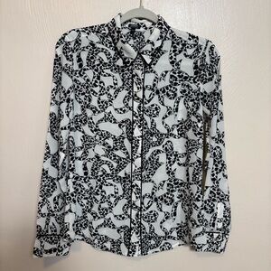 Express Women's Blouse Shirt Top Button Down Collared Dalmatian Bow Print Size S